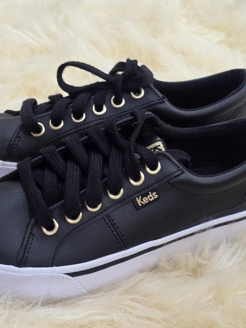 Keds Women's Black Leather Platform Sneaker Jump Kick Duo Size 5 - Picture 2 of 5